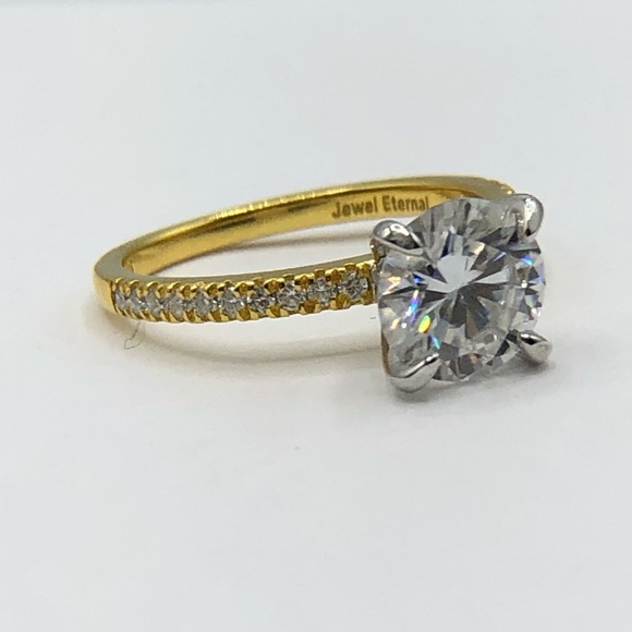 3ct D, VVS1 Brilliant Round Moissanite Pave Ring - Picture 3 of 14